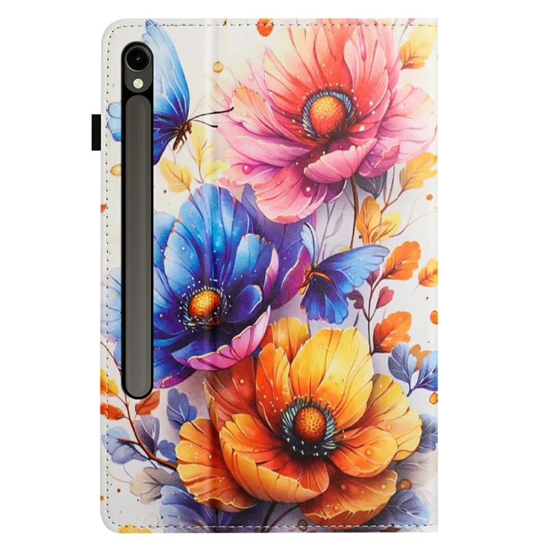 Кожаный чехол с рисунком и текстурой личи для планшета Samsung Galaxy Tab S9 / S9 FE / S10 FE / S10 Lite с кармашком для карт и функцией автоматического включения / выключения — цветок