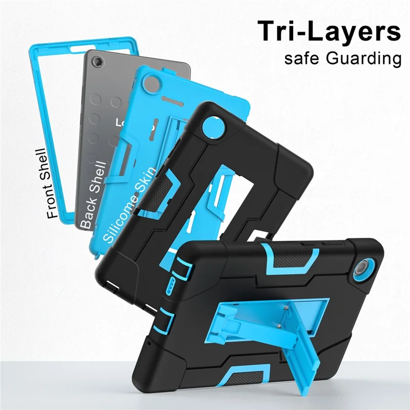 Capa para Tablet Lenovo Tab K9, Estilo Robô, Silicone + PC com Suporte - Preto / Azul