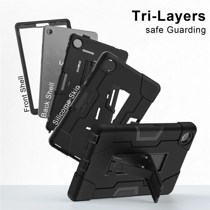 For Lenovo Tab K9 Case Robot Style Silicone + PC Tablet Cover with Kickstand - Black  /  Black