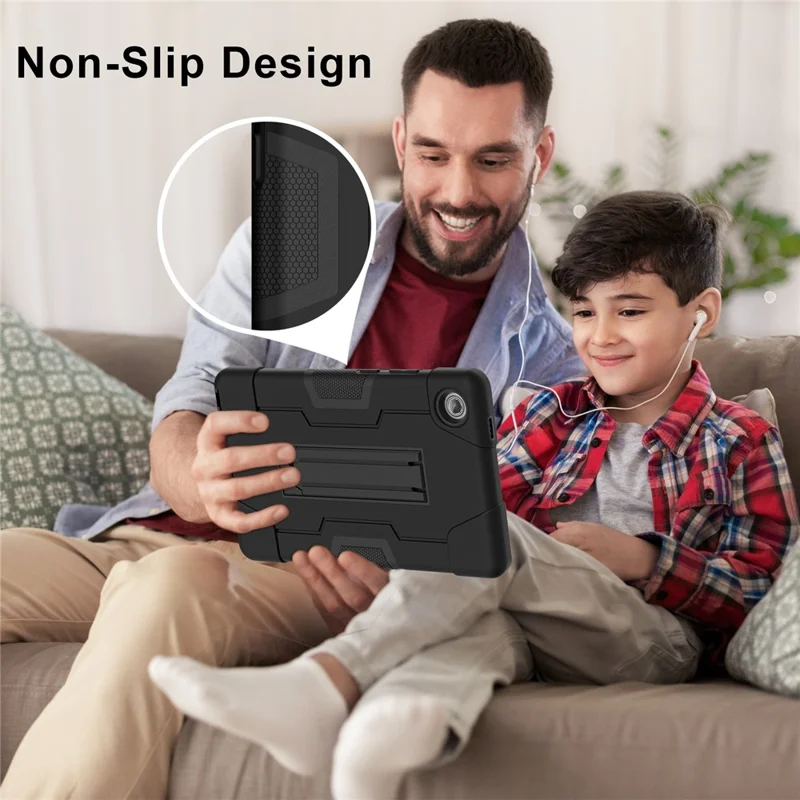 For Lenovo Tab K9 Case Robot Style Silicone + PC Tablet Cover with Kickstand - Black  /  Black