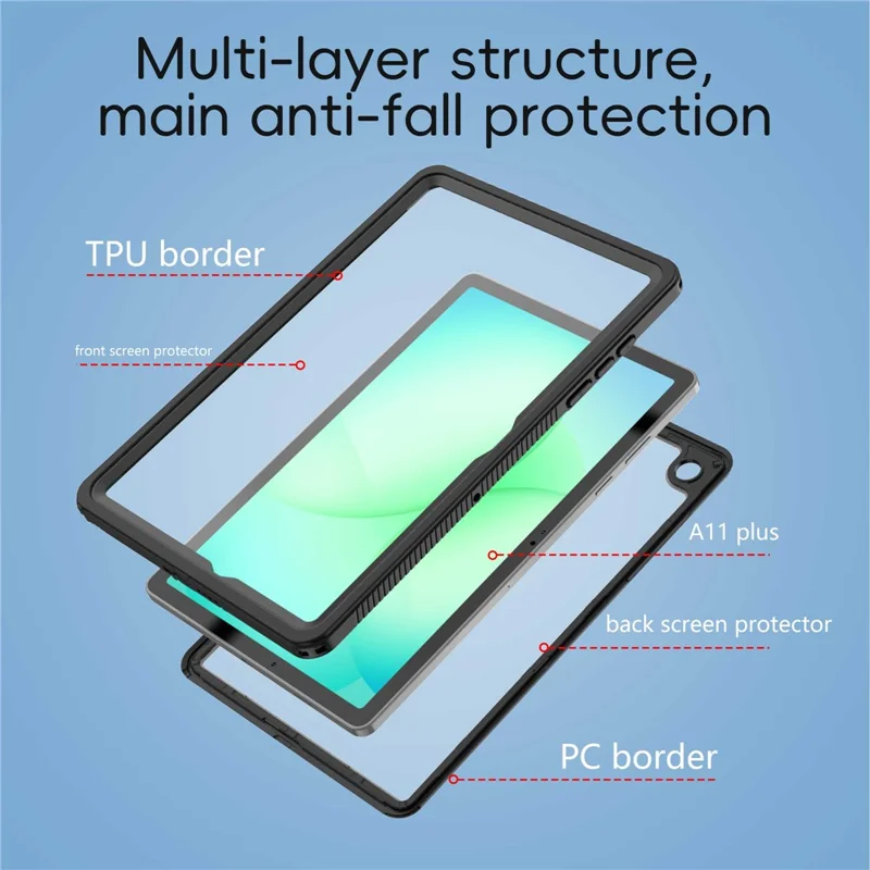 Funda resistente al agua IP68 para Samsung Galaxy Tab A11+, carcasa protectora de tableta a prueba de golpes con TPU, PC y PET