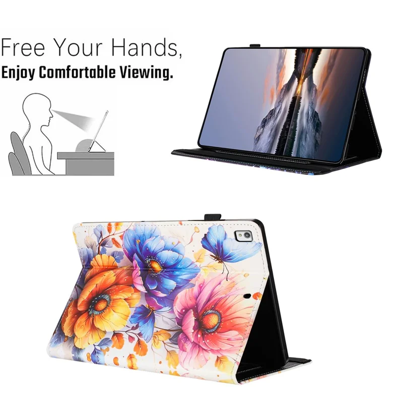 Capa de Couro com Estampa e Textura de Lichia para iPad 10,2 (2020) / (2019) / Air 10,5 polegadas (2019) / Pro 10,5 polegadas (2017) com Ranhura para Cartões e Capa com Ativação Automática Liga/Desliga - Flor