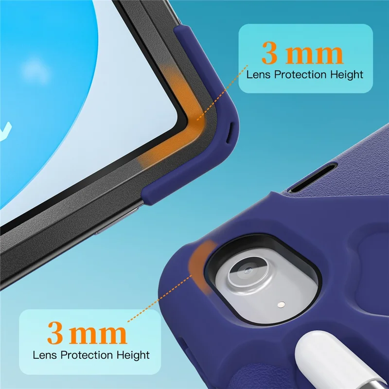 Étui pour iPad (2025) / 10,9 (2022) avec dragonne, support, housse tablette TPU PC silicone avec sangle d'épaule / emplacement stylet - Bleu marine