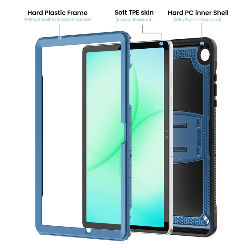 Funda para Samsung Galaxy Tab A11+ / A9+ de PC + TPE con soporte oculto de aleación de zinc - Azul marino