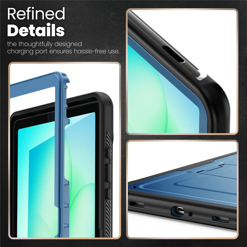 Funda para Samsung Galaxy Tab A11+ / A9+ de PC + TPE con soporte oculto de aleación de zinc - Azul marino