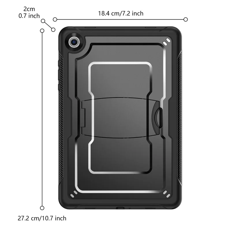 Funda para Samsung Galaxy Tab A11+ / A9+ con soporte oculto de aleación de zinc, carcasa para tableta de PC + TPE con correa para el hombro - Negro