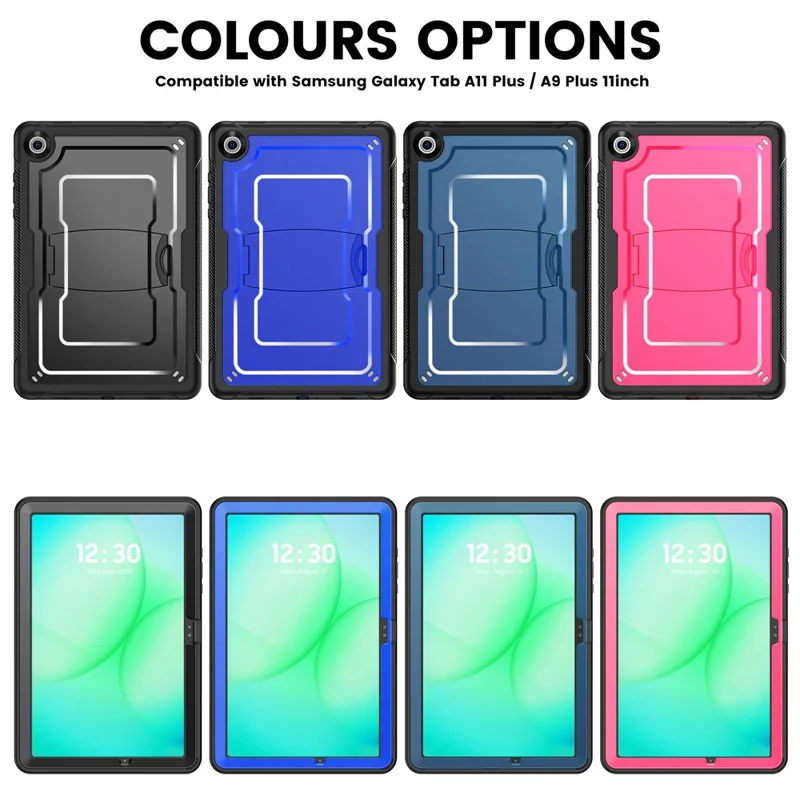 Funda para Samsung Galaxy Tab A11+ / A9+ con soporte oculto de aleación de zinc, carcasa para tableta de PC + TPE con correa para el hombro - Negro