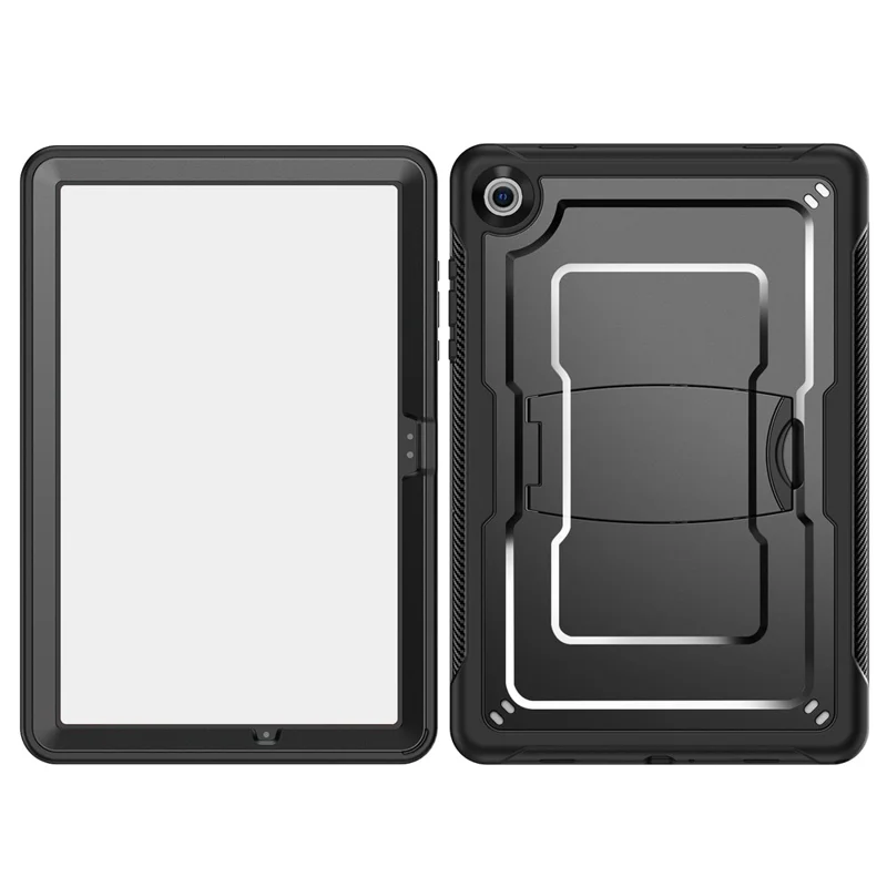 Funda para Samsung Galaxy Tab A11+ / A9+ con soporte oculto de aleación de zinc, carcasa para tableta de PC + TPE con correa para el hombro - Negro