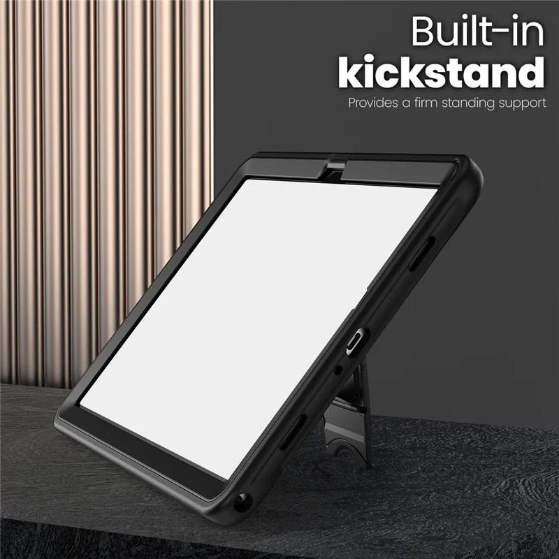 Funda para Samsung Galaxy Tab A11+ / A9+ con soporte oculto de aleación de zinc, carcasa para tableta de PC + TPE con correa para el hombro - Negro