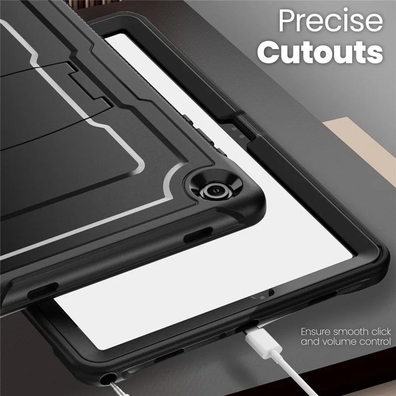 Funda para Samsung Galaxy Tab A11+ / A9+ con soporte oculto de aleación de zinc, carcasa para tableta de PC + TPE con correa para el hombro - Negro