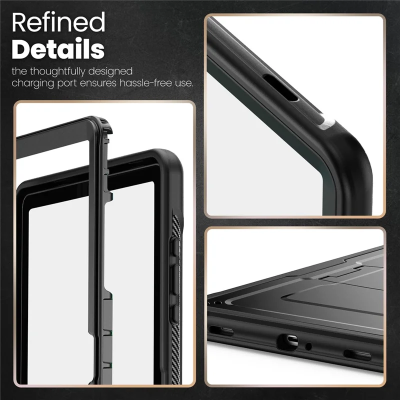 Funda para Samsung Galaxy Tab A11+ / A9+ con soporte oculto de aleación de zinc, carcasa para tableta de PC + TPE con correa para el hombro - Negro