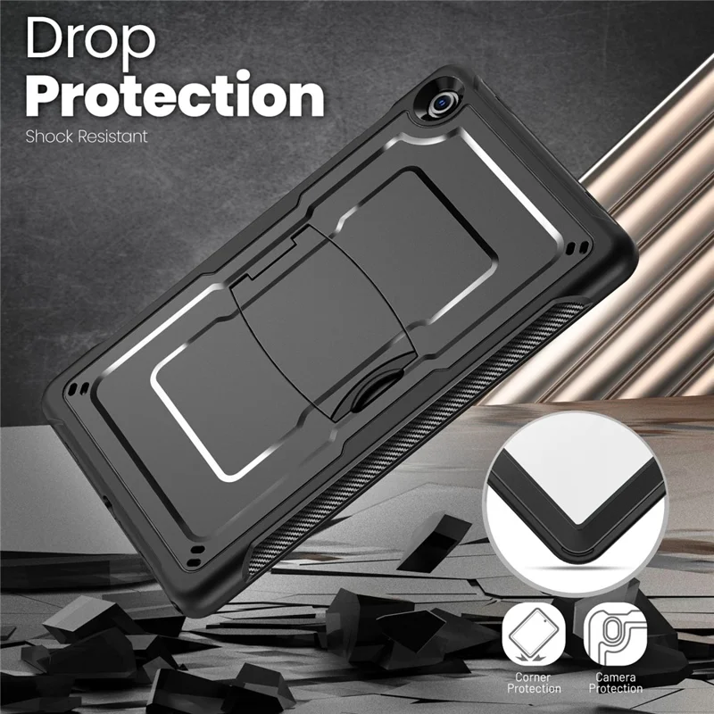 Funda para Samsung Galaxy Tab A11+ / A9+ con soporte oculto de aleación de zinc, carcasa para tableta de PC + TPE con correa para el hombro - Negro