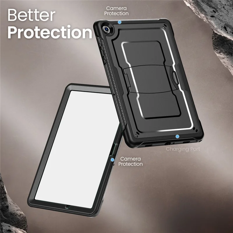 Funda para Samsung Galaxy Tab A11+ / A9+ con soporte oculto de aleación de zinc, carcasa para tableta de PC + TPE con correa para el hombro - Negro