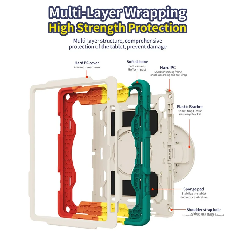 Чехол для iPad (2025) / iPad 10,9 (2022) с подставкой и наплечным ремнем, защитный чехол из поликарбоната и силикона — цветочный розовый