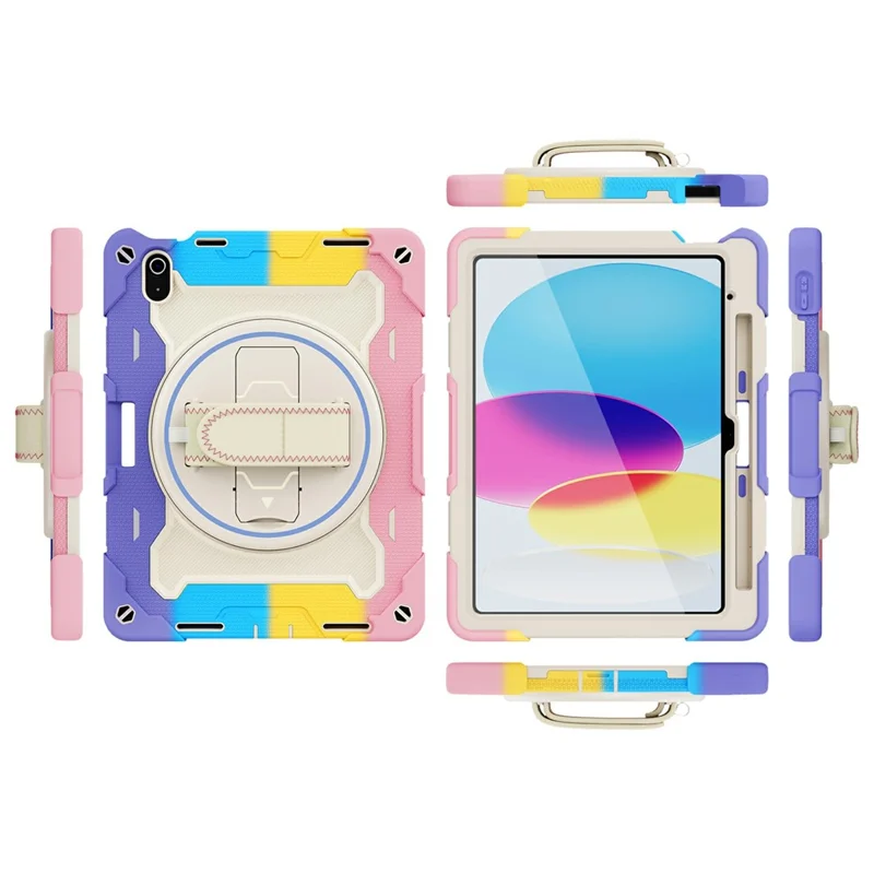 Чехол для iPad (2025) / iPad 10,9 (2022) с подставкой и наплечным ремнем, защитный чехол из поликарбоната и силикона — цветочный розовый