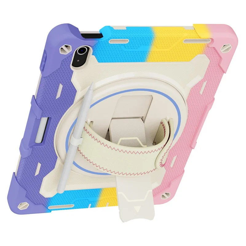 Чехол для iPad (2025) / iPad 10,9 (2022) с подставкой и наплечным ремнем, защитный чехол из поликарбоната и силикона — цветочный розовый