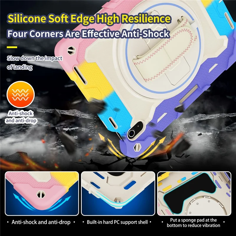 Чехол для iPad (2025) / iPad 10,9 (2022) с подставкой и наплечным ремнем, защитный чехол из поликарбоната и силикона — цветочный розовый