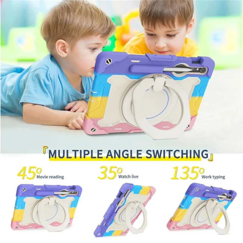 Ständerhülle für Samsung Galaxy Tab S10 Lite / S9 FE / S9 PC + Silikon stoßfester robuster Tablet-Schutz - farbenfrohes Rosa