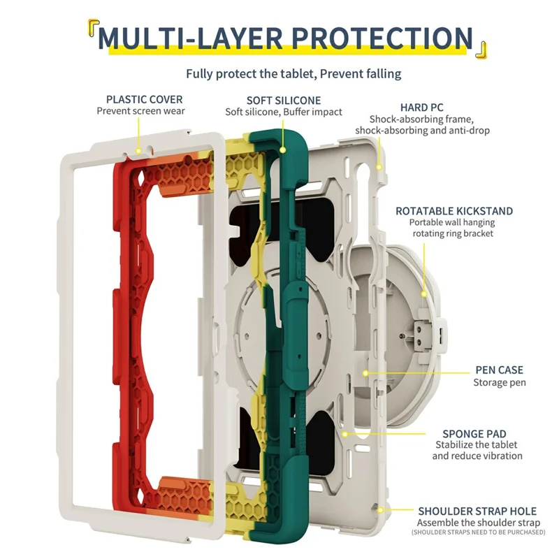 Ständerhülle für Samsung Galaxy Tab S10 Lite / S9 FE / S9 PC + Silikon stoßfester robuster Tablet-Schutz - farbenfrohes Rosa