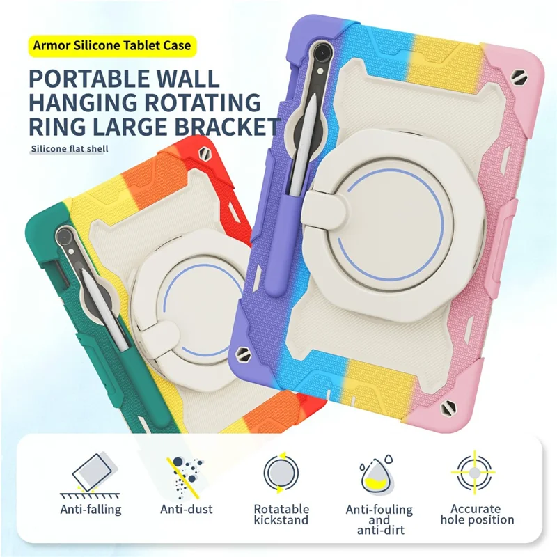 Ständerhülle für Samsung Galaxy Tab S10 Lite / S9 FE / S9 PC + Silikon stoßfester robuster Tablet-Schutz - farbenfrohes Rosa