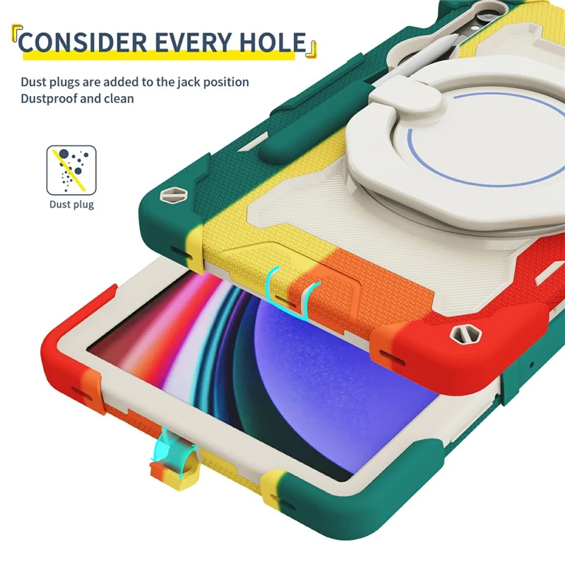 Ständerhülle für Samsung Galaxy Tab S10 Lite / S9 FE / S9 PC + Silikon stoßfester robuster Tablet-Schutz - farbenfrohes Rosa