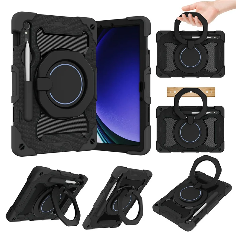 Capa com Suporte para Samsung Galaxy Tab S10 Lite / S9 FE / S9 PC + Capa Resistente Anti-choque em Silicone - Preto