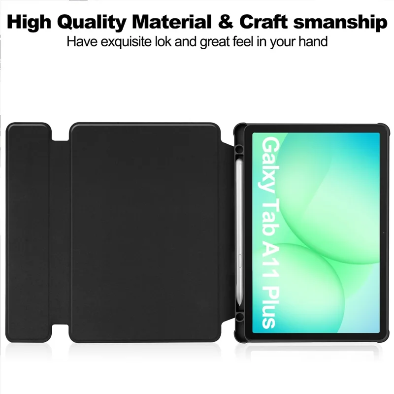 For Samsung Galaxy Tab A11+ Case 360° Rotary Stand PU Leather+Acrylic Tablet Cover (With Keyboard) - Black