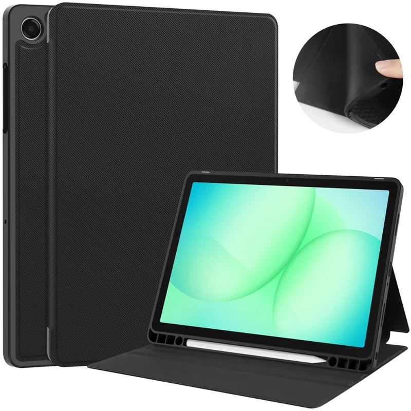 For Samsung Galaxy Tab A11+ Stand Case TPU Leather Front-Support Tablet Cover - Black