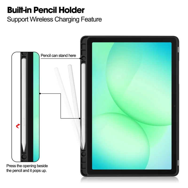 For Samsung Galaxy Tab A11+ Stand Case TPU Leather Front-Support Tablet Cover - Black