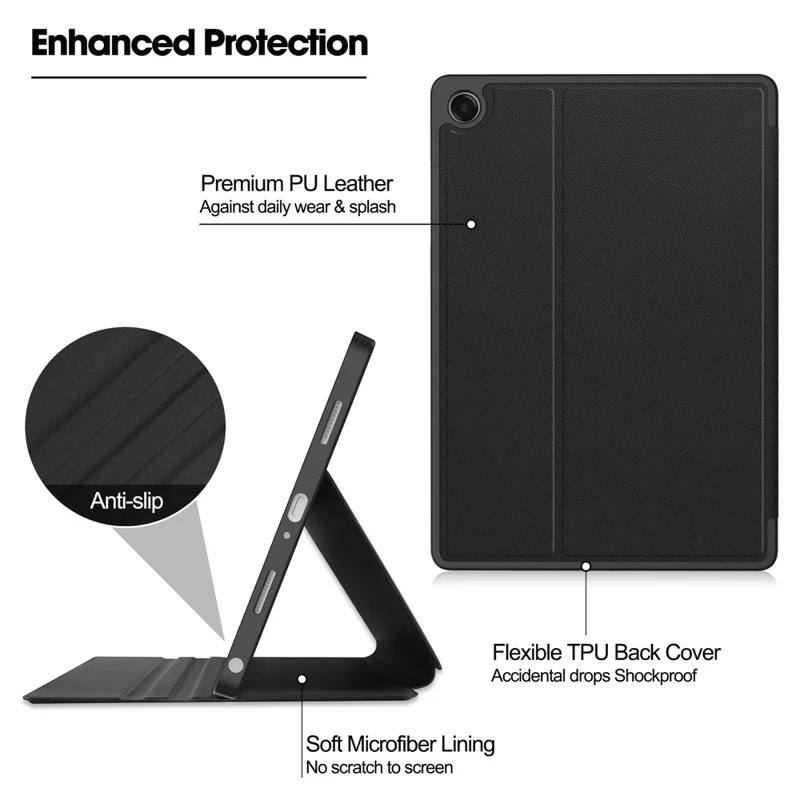 For Samsung Galaxy Tab A11+ Stand Case TPU Leather Front-Support Tablet Cover - Black