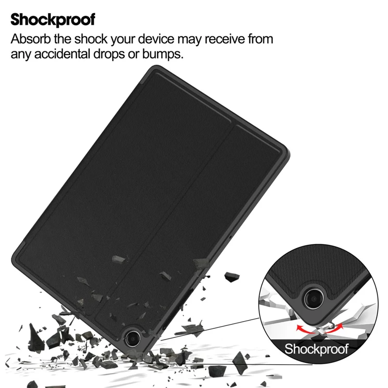 For Samsung Galaxy Tab A11+ Stand Case TPU Leather Front-Support Tablet Cover - Black