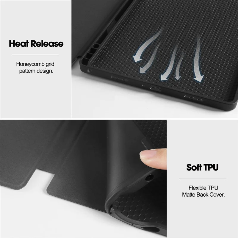 For Samsung Galaxy Tab A11+ Stand Case TPU Leather Front-Support Tablet Cover - Black