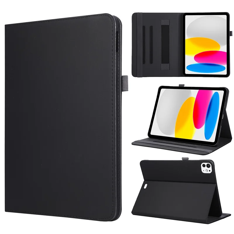 For iPad Pro 11 (2025)  /  (2024) Case Foldable Stand Leather Tablet Cover with Handheld Wristband - Black