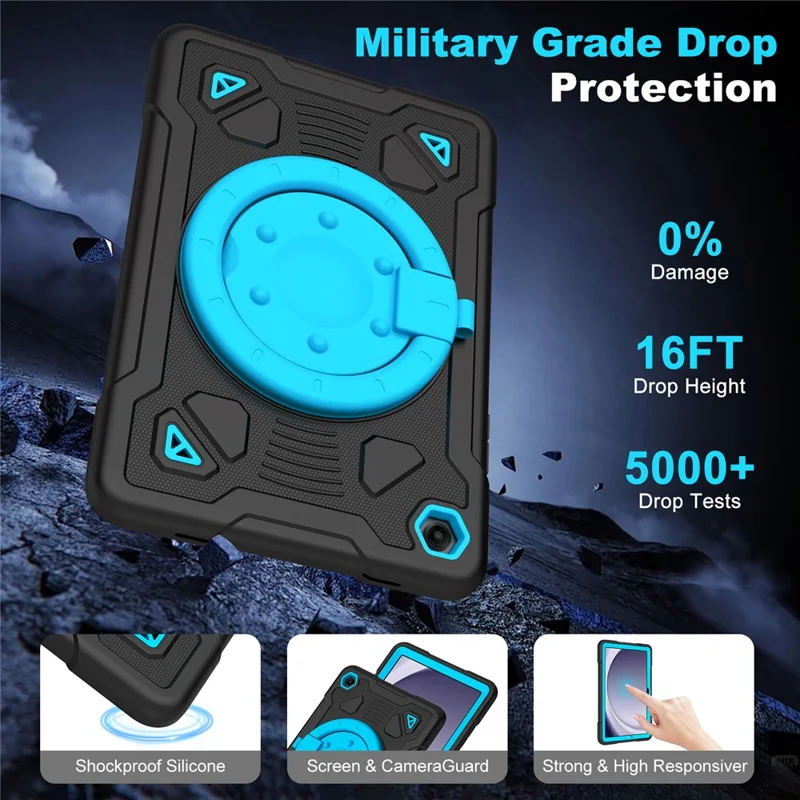 Tablet Case For Samsung Galaxy Tab A9+  /  Tab A11+ Kickstand Space Planet PC + Silicone Tablet Cover with Shoulder Strap - Black + Blue