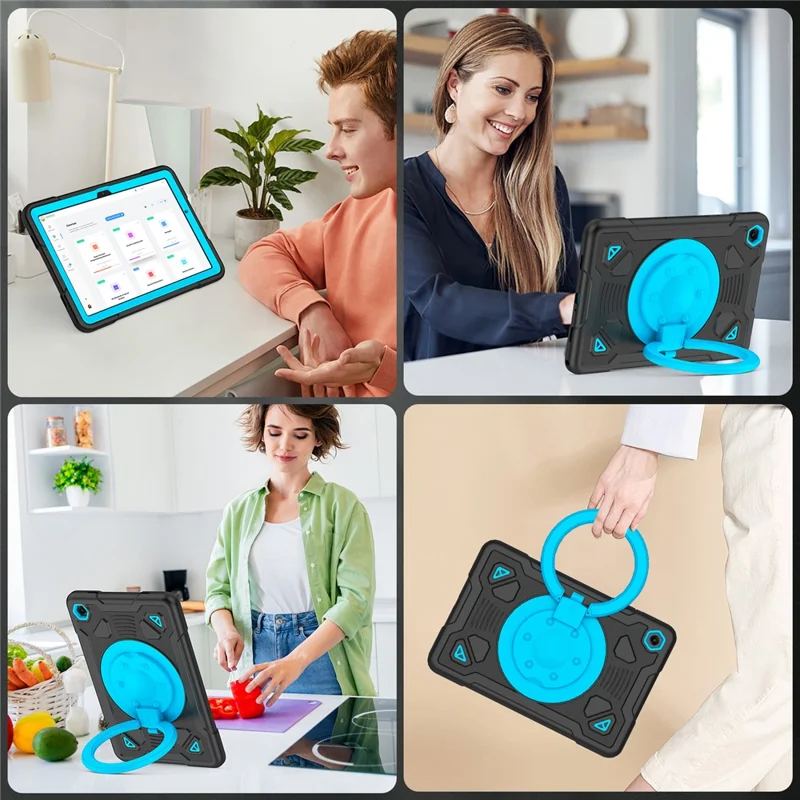 Capa para Tablet Samsung Galaxy Tab A9+ / Tab A11+ com Alça de Apoio e Suporte com Temática Espacial, Capa em PC + Silicone com Anel Mágico - Preto + Azul