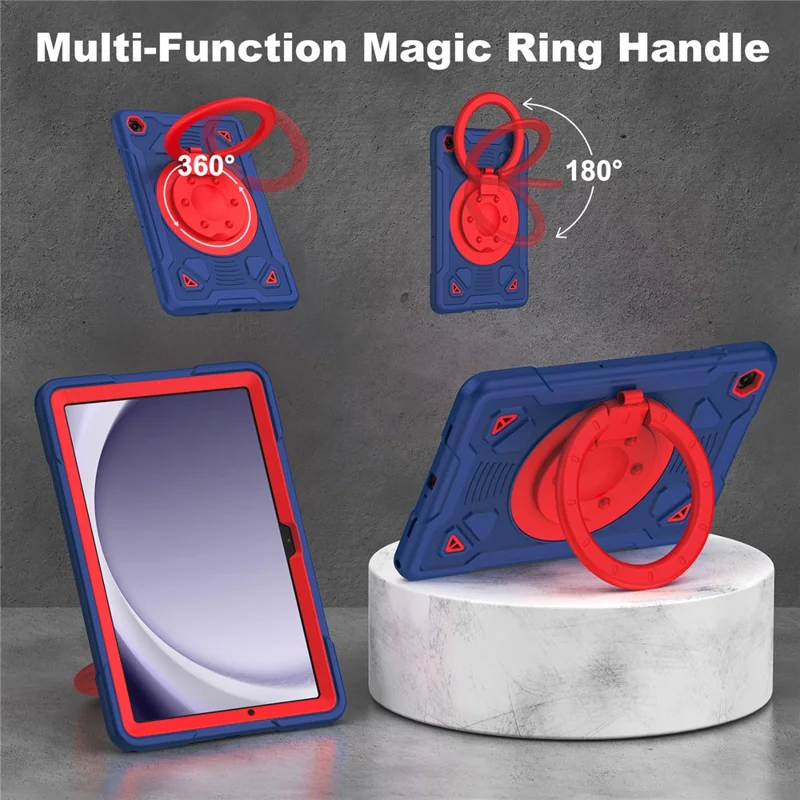 Tablet Case For Samsung Galaxy Tab A9+  /  Tab A11+ with Hand Grip Kickstand Space Planet PC + Silicone Tablet Cover - Navy Blue + Red