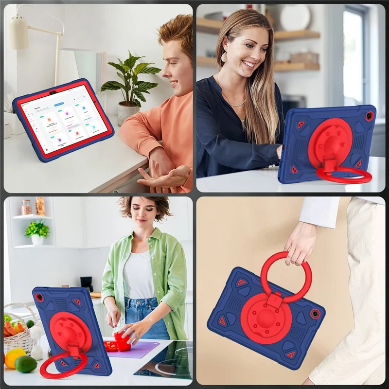 Tablet Case For Samsung Galaxy Tab A9+  /  Tab A11+ with Hand Grip Kickstand Space Planet PC + Silicone Tablet Cover - Navy Blue + Red