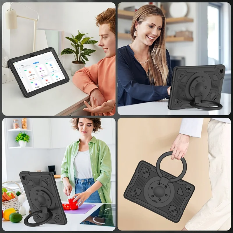 Tablet Case For Samsung Galaxy Tab A9  /  Tab A11 Kickstand Space Planet PC + Silicone Tablet Cover with Shoulder Strap - Black