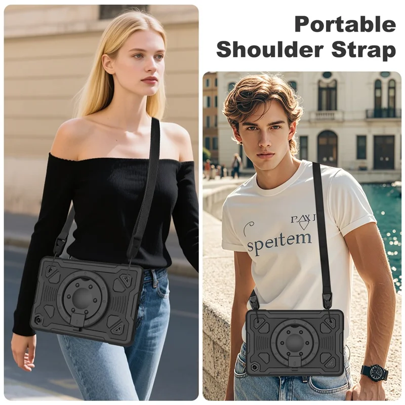 Tablet Case For Samsung Galaxy Tab A9  /  Tab A11 Kickstand Space Planet PC + Silicone Tablet Cover with Shoulder Strap - Black