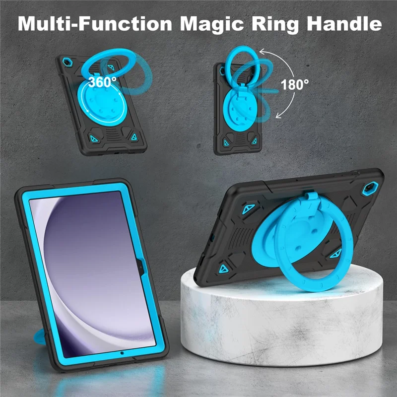 Tablet Case For Samsung Galaxy Tab A9  /  Tab A11 with Hand Grip Kickstand Space Planet PC + Silicone Tablet Cover - Black + Blue