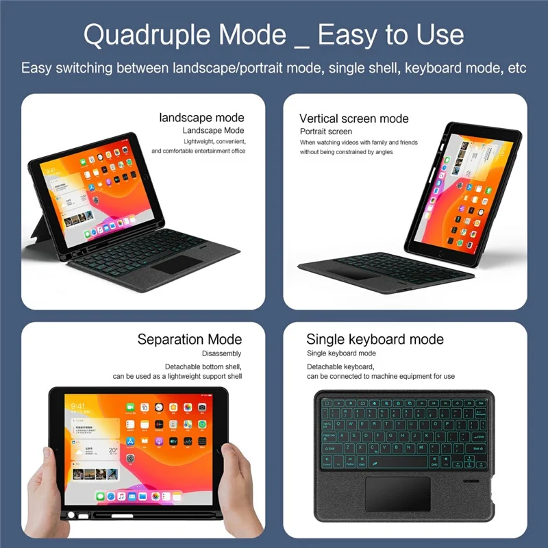 Leather Case for iPad 10.2 (2021)  /  (2020)  /  (2019)  /  iPad Air 10.5 inch (2019)  /  Pro 10.5-inch (2017) Bluetooth-Compatible Keyboard with Backlight Trackpad