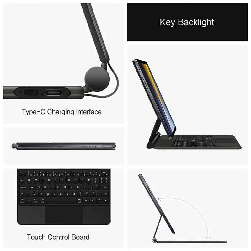 For Xiaomi Poco Pad X1 Magnetic Floating Bluetooth-compatible Keyboard + Leather Tablet Case - Black