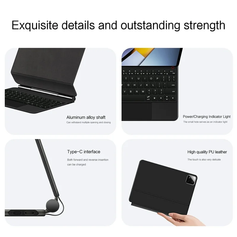 For Xiaomi Poco Pad X1 Magnetic Floating Bluetooth-compatible Keyboard + Leather Tablet Case - Black