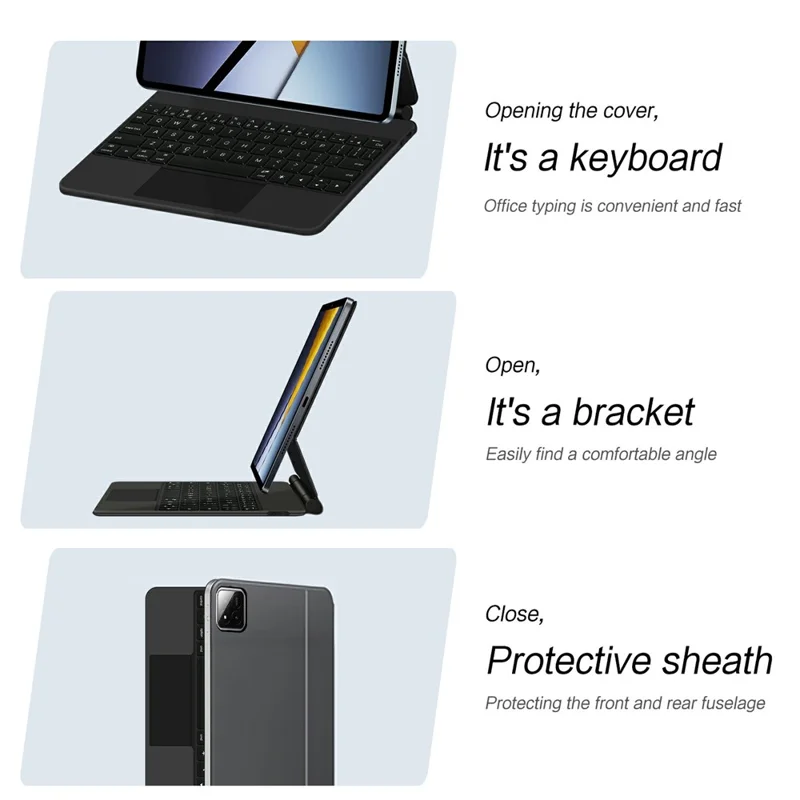 For Xiaomi Poco Pad X1 Magnetic Floating Bluetooth-compatible Keyboard + Leather Tablet Case - Black