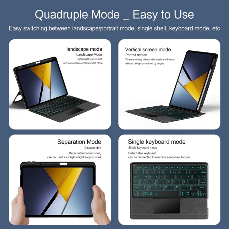 For Xiaomi Poco Pad X1 Leather Case + Bluetooth-Compatible Keyboard with Backlight Trackpad