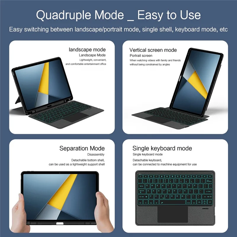 For Xiaomi Poco Pad M1 Leather Case + Bluetooth-Compatible Keyboard with Backlight Trackpad
