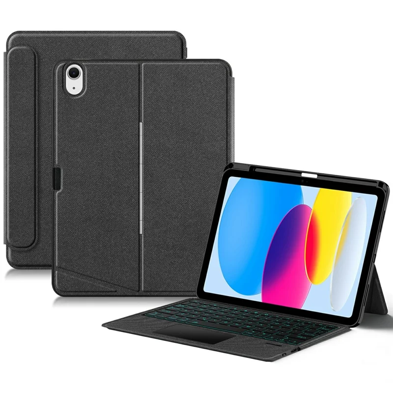 For iPad (2025) / iPad 10.9 (2022) Leather Case + Bluetooth-Compatible Keyboard with Backlight Trackpad