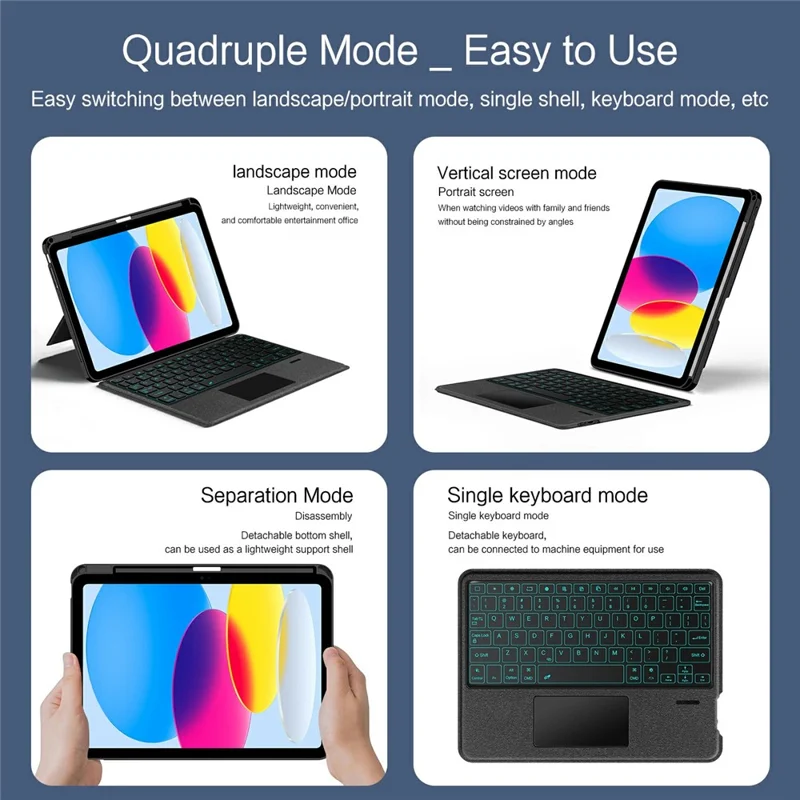 For iPad (2025) / iPad 10.9 (2022) Leather Case + Bluetooth-Compatible Keyboard with Backlight Trackpad