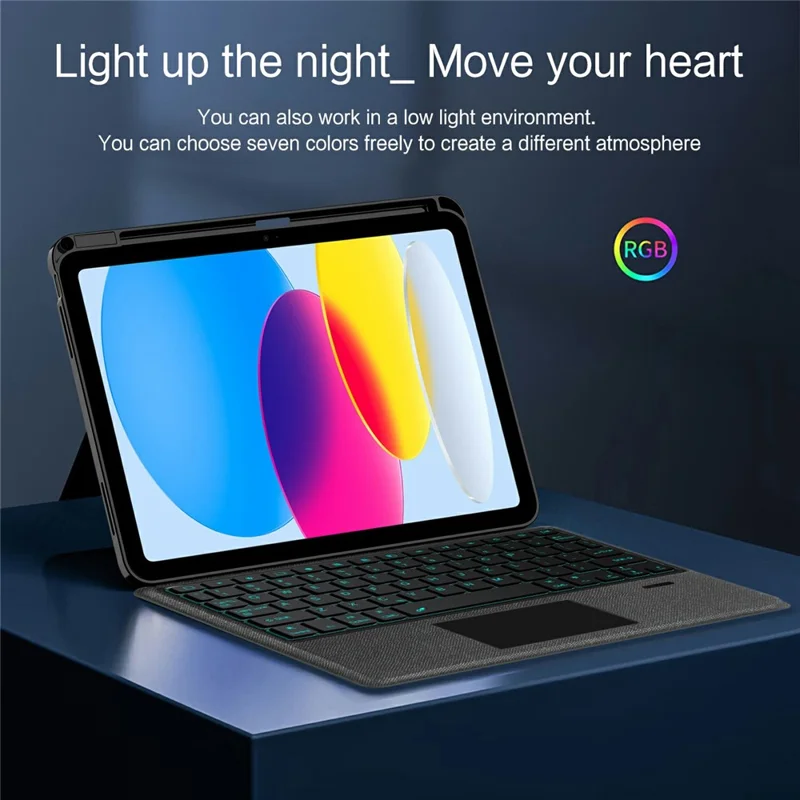 For iPad (2025) / iPad 10.9 (2022) Leather Case + Bluetooth-Compatible Keyboard with Backlight Trackpad