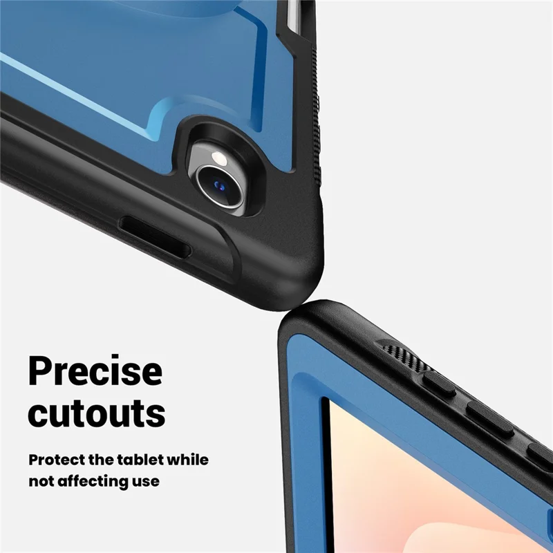 For Samsung Galaxy Tab S11 Case Hand Band Kickstand PC + TPU Tablet Cover with Shoulder Strap and Pencil Holder - Navy Blue